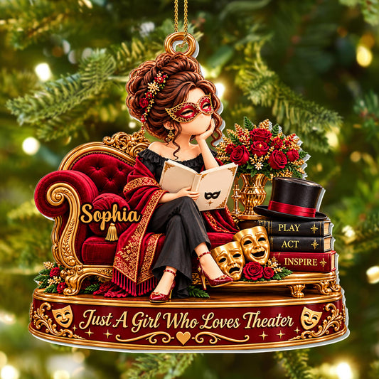 Just A Girl Who Loves Theater With Masks And Books - Personalized Custom Acrylic Ornament, Christmas Gift - JBS434_ACO