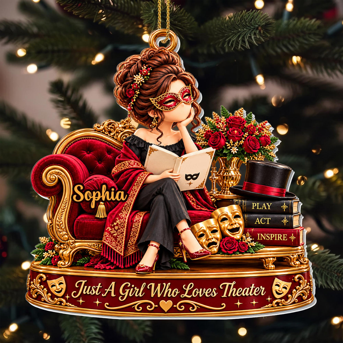 Just A Girl Who Loves Theater With Masks And Books - Personalized Custom Acrylic Ornament, Christmas Gift - JBS434_ACO