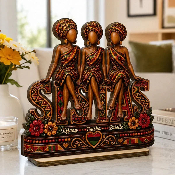 Personalized Seated Sistas Wooden Plaque