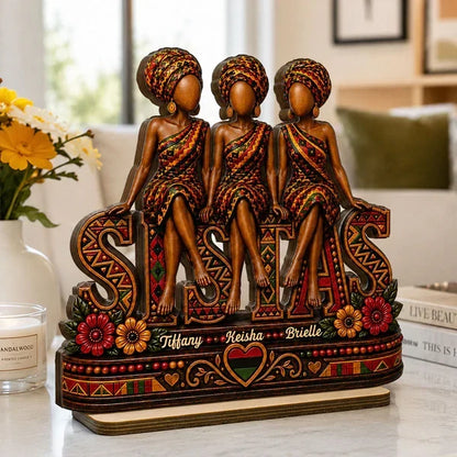 Personalized Seated Sistas Wooden Plaque