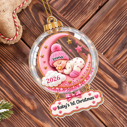 Baby's First Christmas Sleeping On Moon And Stars - Personalized Custom Acrylic Ornament, Christmas Gift - KID1004_ACO