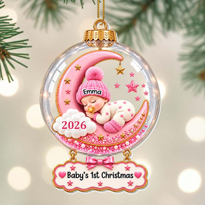 Baby's First Christmas Sleeping On Moon And Stars - Personalized Custom Acrylic Ornament, Christmas Gift - KID1004_ACO