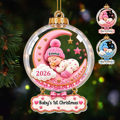 Baby's First Christmas Sleeping On Moon And Stars - Personalized Custom Acrylic Ornament, Christmas Gift - KID1004_ACO