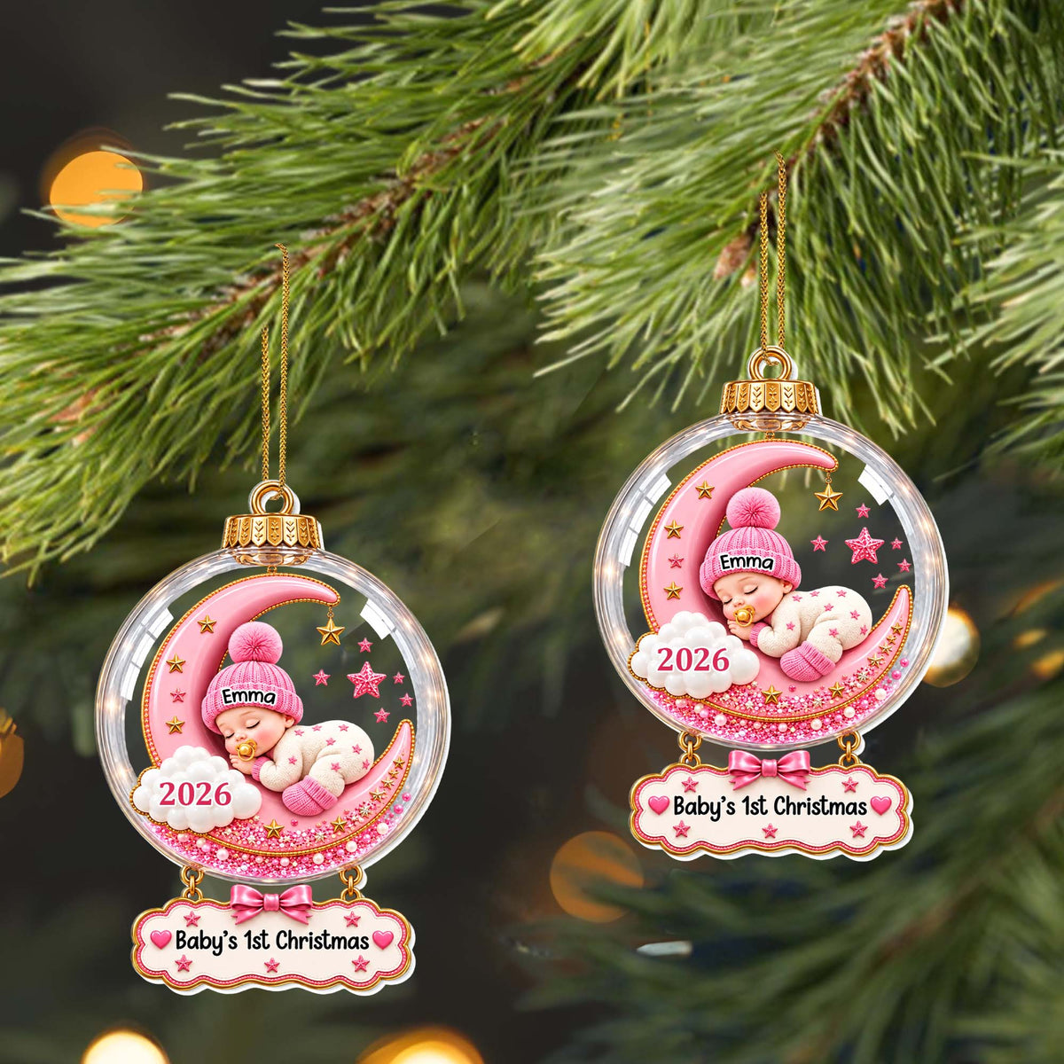 Baby's First Christmas Sleeping On Moon And Stars - Personalized Custom Acrylic Ornament, Christmas Gift - KID1004_ACO