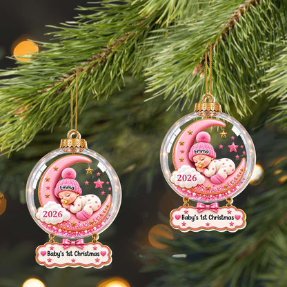 Baby's First Christmas Sleeping On Moon And Stars - Personalized Custom Acrylic Ornament, Christmas Gift - KID1004_ACO