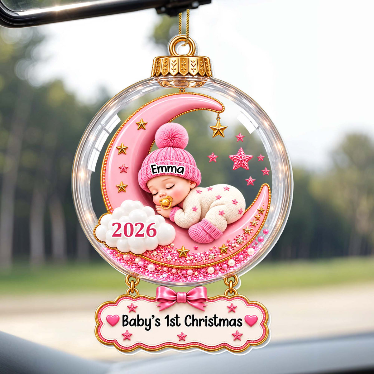 Baby's First Christmas Sleeping On Moon And Stars - Personalized Custom Acrylic Ornament, Christmas Gift - KID1004_ACO