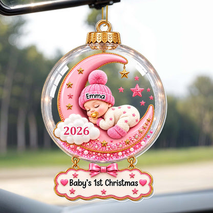 Baby's First Christmas Sleeping On Moon And Stars - Personalized Custom Acrylic Ornament, Christmas Gift - KID1004_ACO