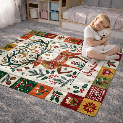 Warm Wishes And Holiday Cheer Reindeer Antlers With Ornaments - Personalized Custom Blanket - KID1019_BLK