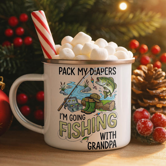 Personalized Fishing With Grandpa Fishing Rod Ceramic Enamel Mug