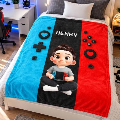 Personalized Young Gamer Holding Console Fleece Blanket