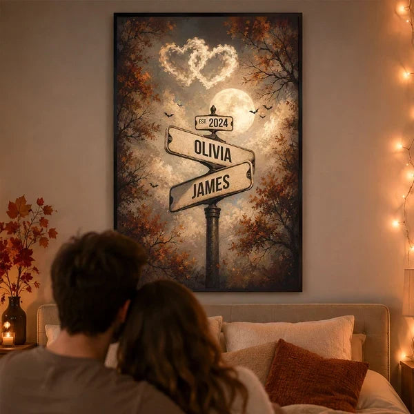 Personalized Moonlit Couple Street Signs Poster or Canvas