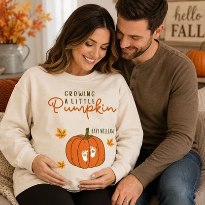 Custom Pumpkin Baby Footprints Maternity T-Shirt