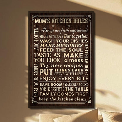 Mom's Kitchen Rules Always Use Fresh Ingredients Wooden Style Design - Personalized Custom Vertical Poster - MOM453_VPOS