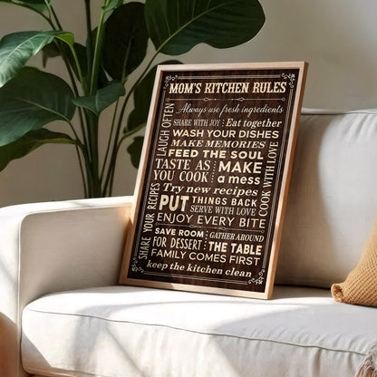 Mom's Kitchen Rules Always Use Fresh Ingredients Wooden Style Design - Personalized Custom Vertical Poster - MOM453_VPOS