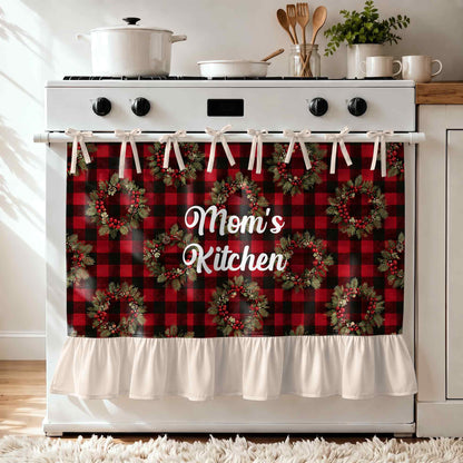 Mom's Kitchen Red Buffalo Plaid Christmas Wreath - Personalized Oven Skirt Curtain - MOM455_OSKCU