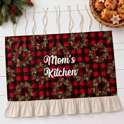 Mom's Kitchen Red Buffalo Plaid Christmas Wreath - Personalized Oven Skirt Curtain - MOM455_OSKCU