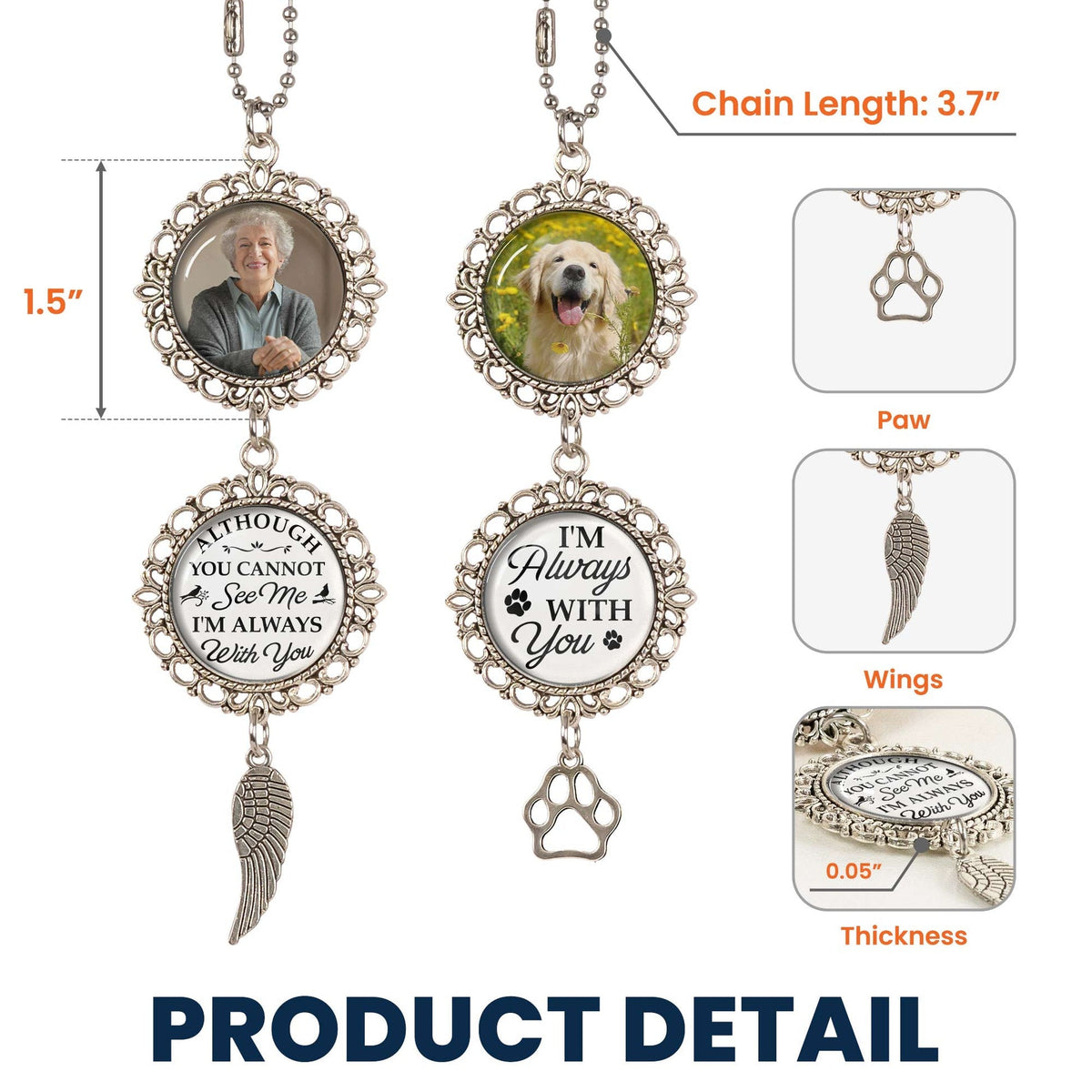 Personalized Photo Always With You Pet Memorial Car Ornament