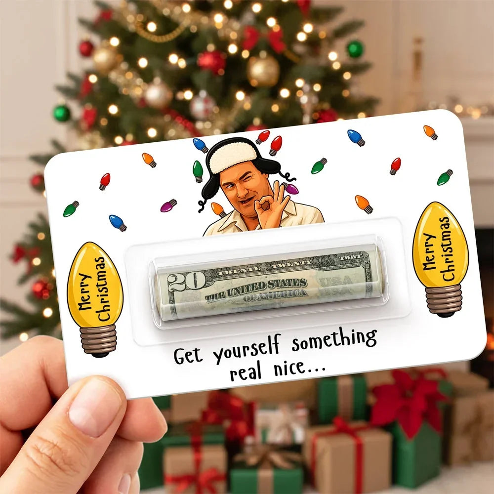 Personalized Money Holder Card, Funny Christmas Movie Design, Colorful Holiday Lights, Unique Gift