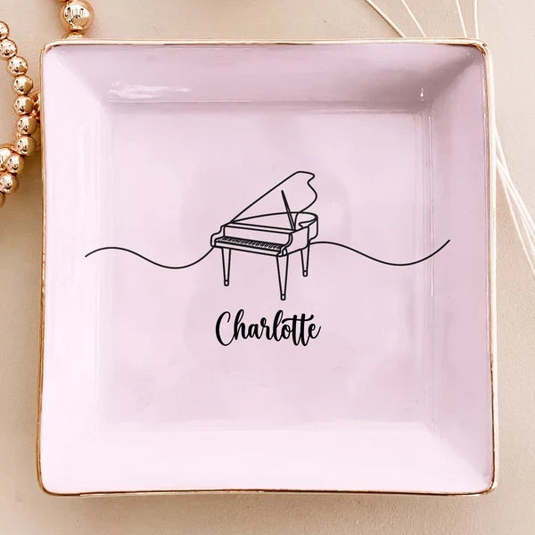 Personalized Musical Instrument Line Art Jewelry Dish