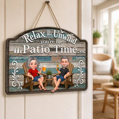 Personalized Relax And Unwind Patio Time Wooden Sign