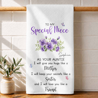 To My Special Niece Hugs Like A Mother Purple Flowers Butterfly - Personalized Kitchen Towel - NCE134_TOWL