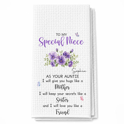 To My Special Niece Hugs Like A Mother Purple Flowers Butterfly - Personalized Kitchen Towel - NCE134_TOWL
