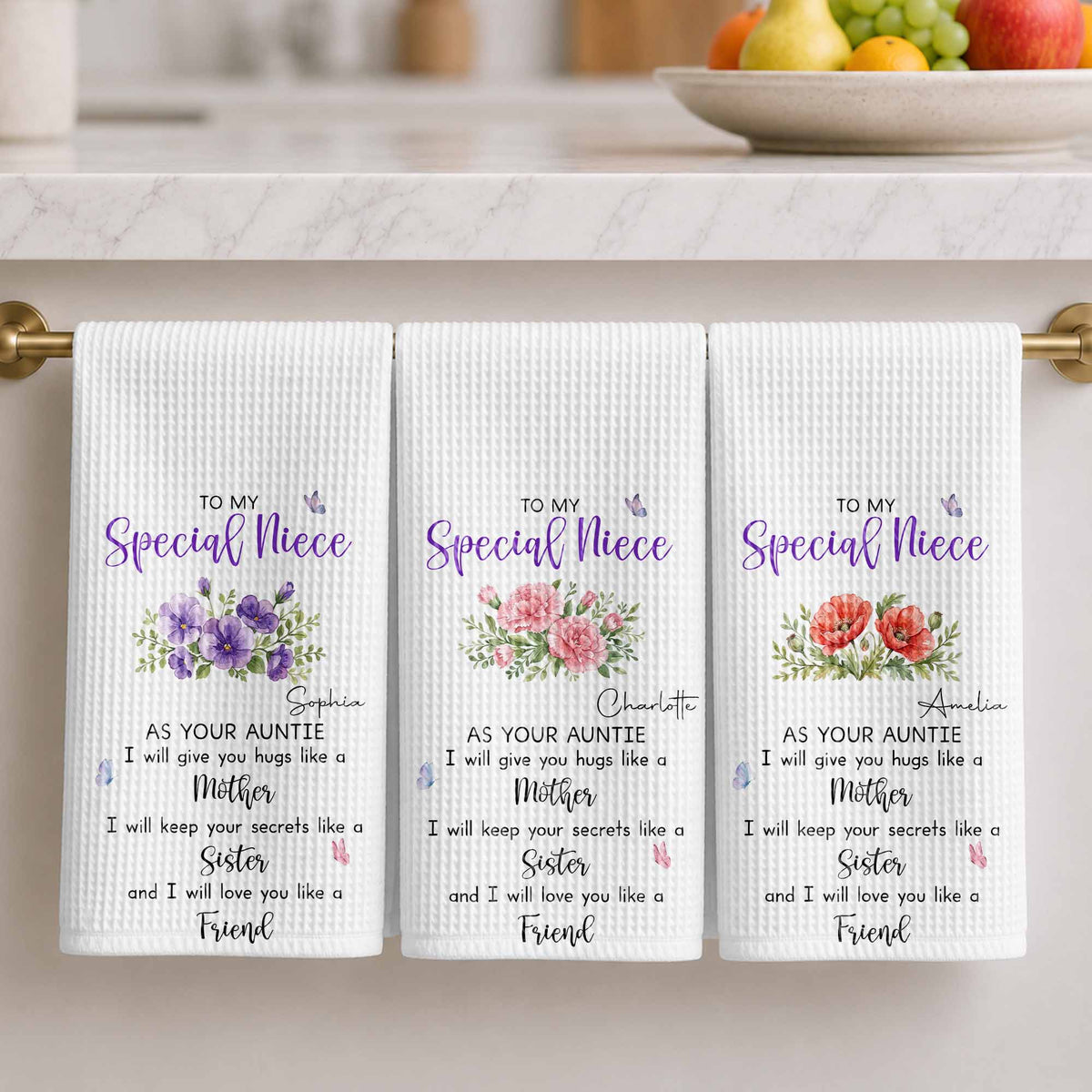 To My Special Niece Hugs Like A Mother Purple Flowers Butterfly - Personalized Kitchen Towel - NCE134_TOWL