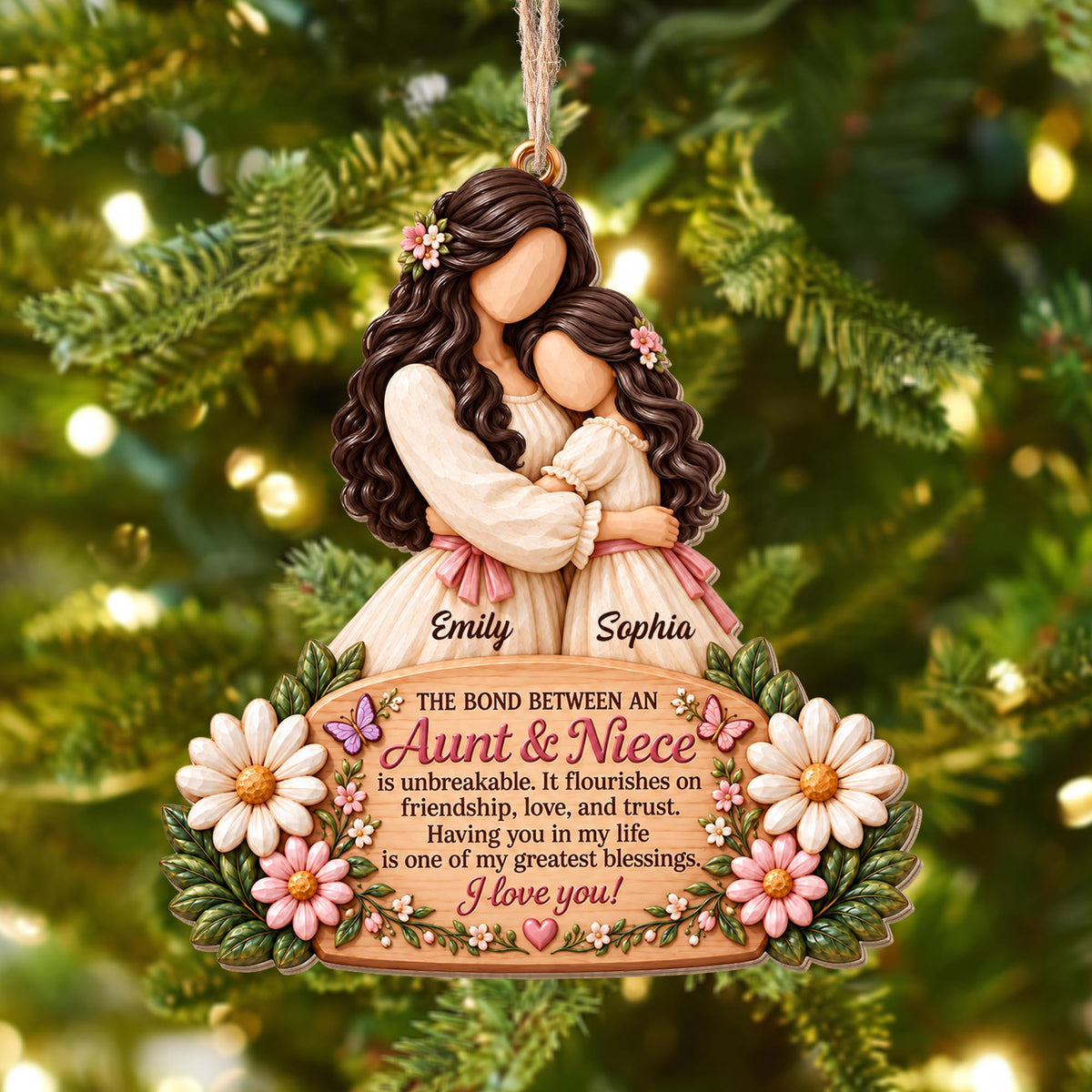 Personalized Aunt And Niece Wood Ornament