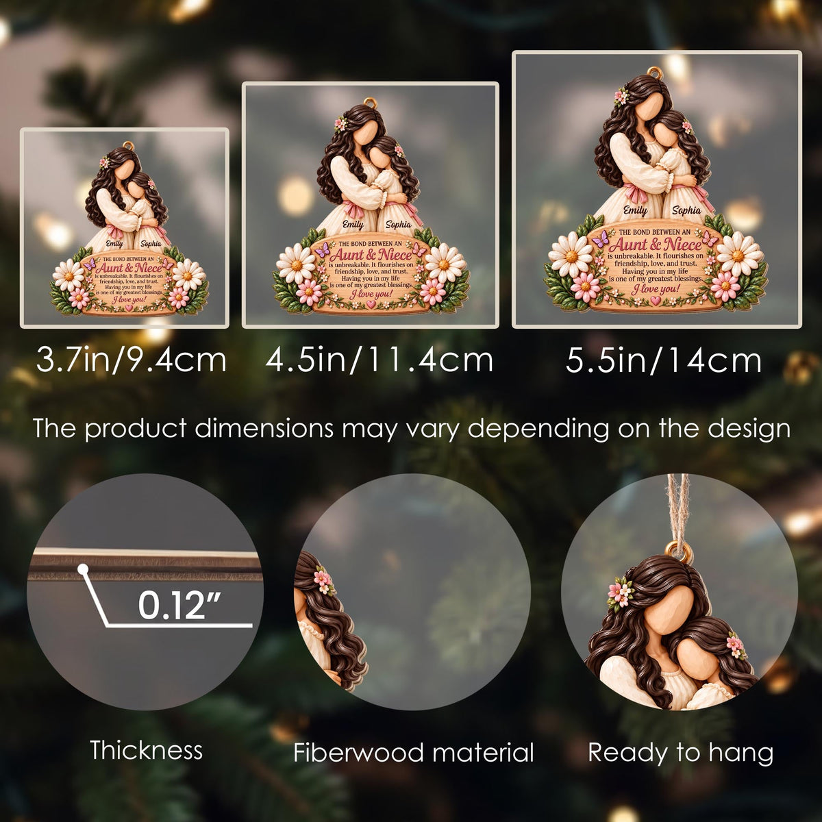 Personalized Aunt And Niece Wood Ornament