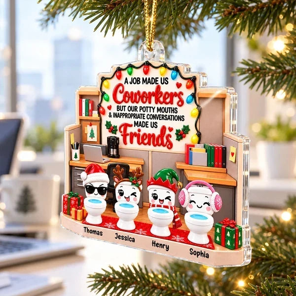 Personalized Cartoon Office Coworkers Scene Acrylic Tree Ornament