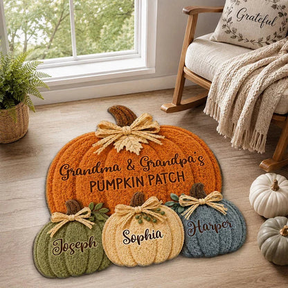 Shaped Doormat, Personalized Pumpkin Patch for Grandparents, Cozy Autumn Welcome, Creative Family Gift