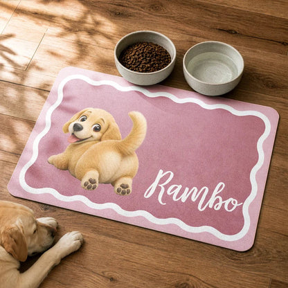 Personalized Pet Feeding Mat with Smiling Cartoon Dog Art, Sweet Mealtime Keepsake, Creative Gift for Dog Lovers