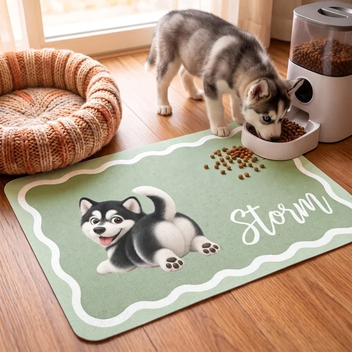 Personalized Pet Feeding Mat with Smiling Cartoon Dog Art, Sweet Mealtime Keepsake, Creative Gift for Dog Lovers