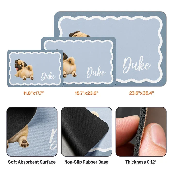 Personalized Pet Feeding Mat with Smiling Cartoon Dog Art, Sweet Mealtime Keepsake, Creative Gift for Dog Lovers