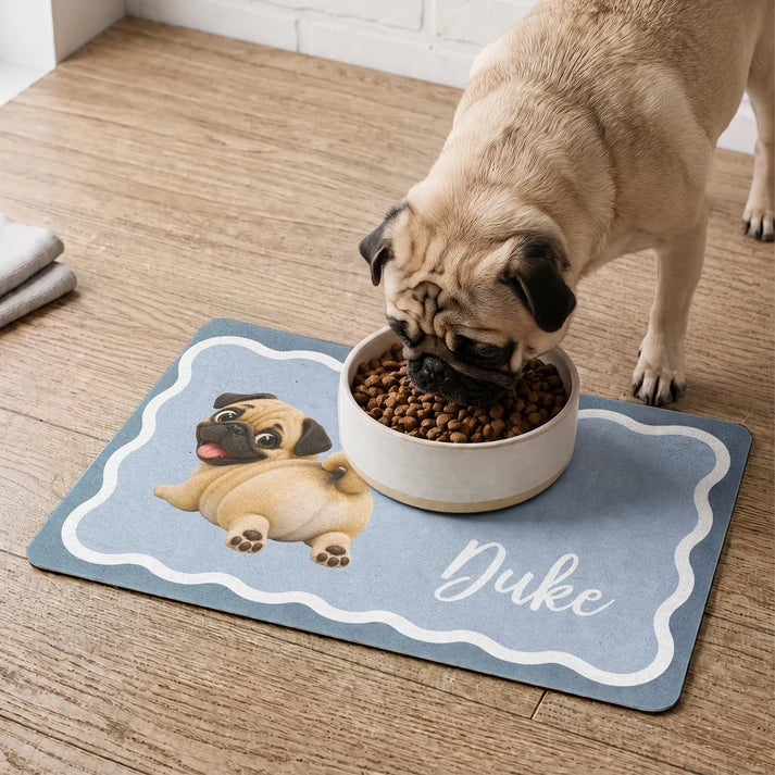 Personalized Pet Feeding Mat with Smiling Cartoon Dog Art, Sweet Mealtime Keepsake, Creative Gift for Dog Lovers