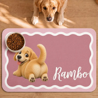 Personalized Pet Feeding Mat with Smiling Cartoon Dog Art, Sweet Mealtime Keepsake, Creative Gift for Dog Lovers