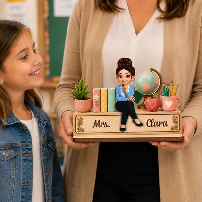 Personalized Teacher Books And Globe Wooden Plaque