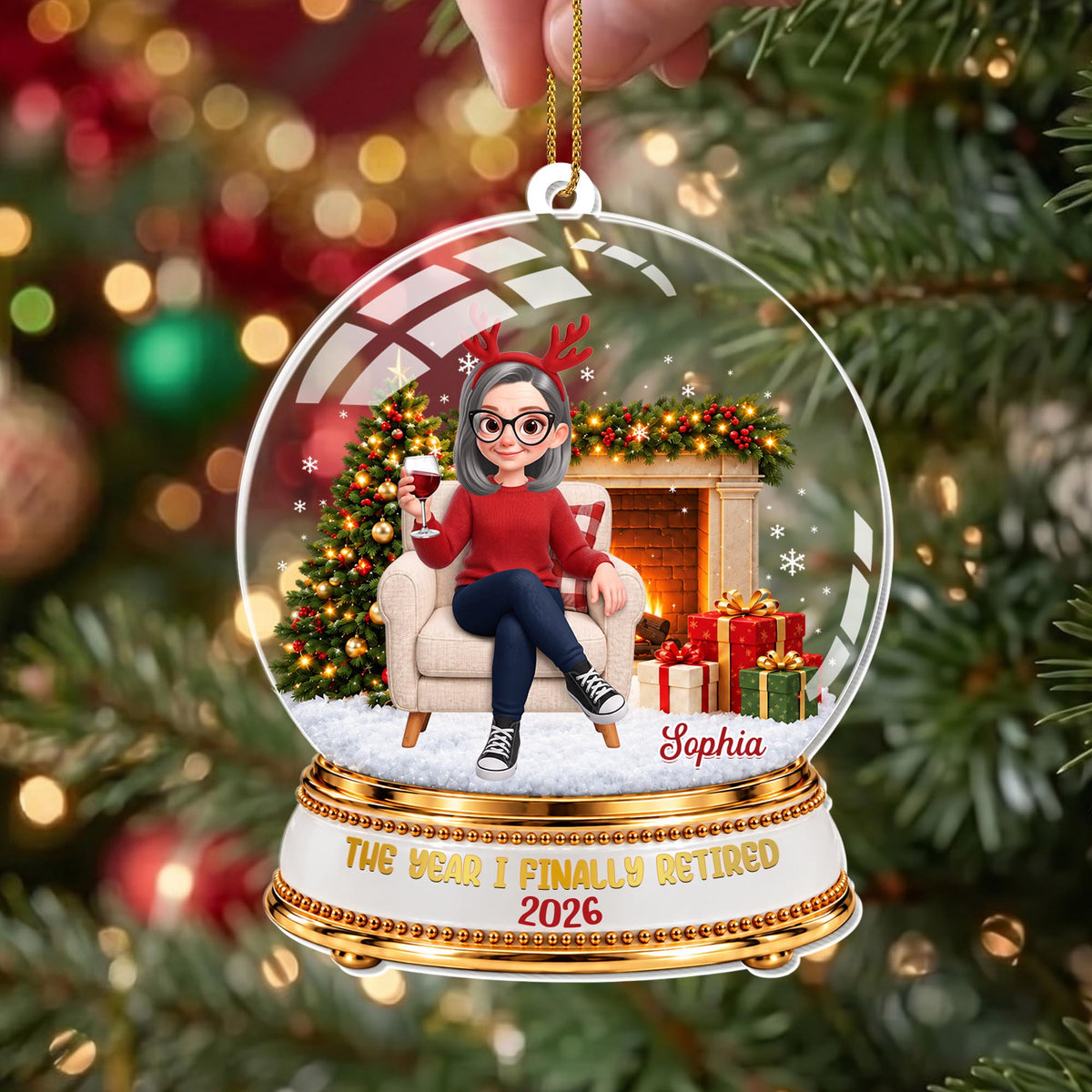 Personalized Retired Snow Globe With Wine Acrylic Ornament