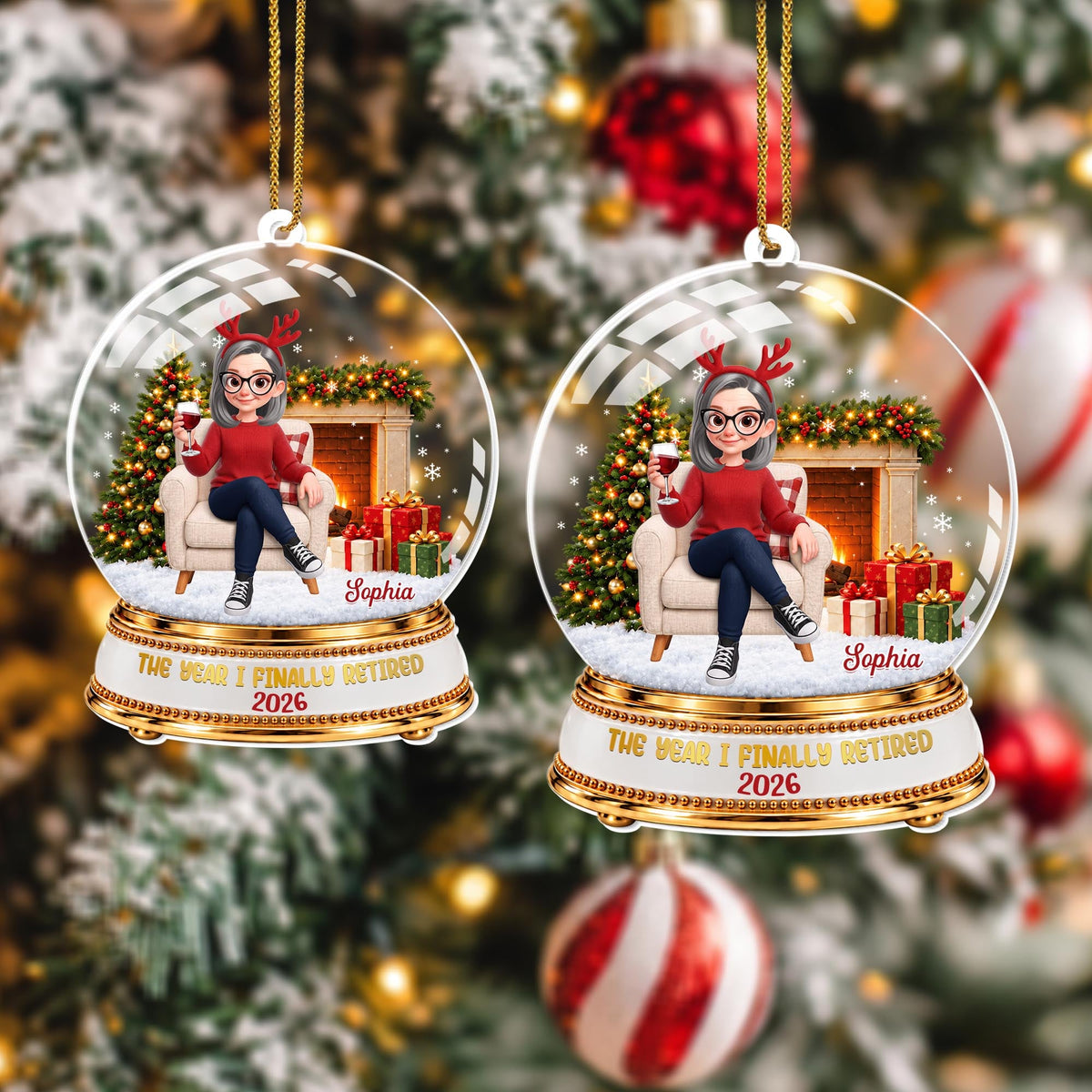 Personalized Retired Snow Globe With Wine Acrylic Ornament