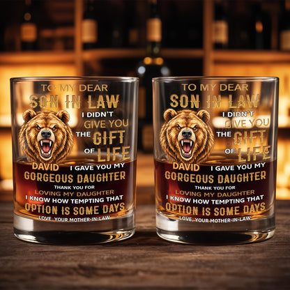 To My Dear Son In Law Grizzly Wild Bear Art - Personalized Custom Whiskey Glass - SILA150_RWG