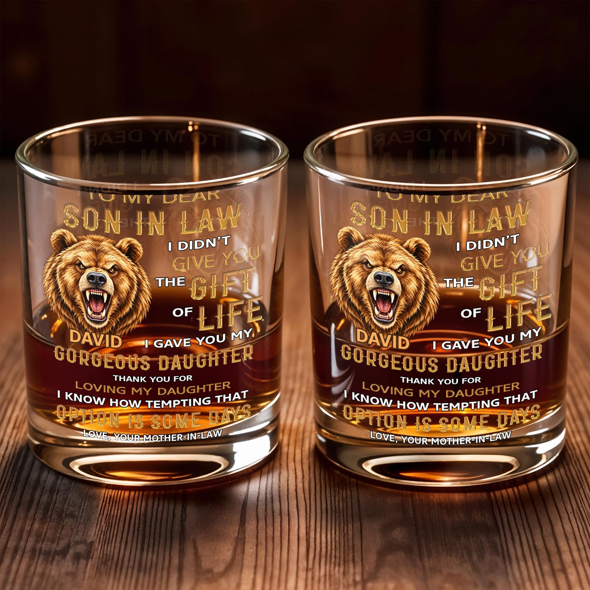 To My Dear Son In Law Grizzly Wild Bear Art - Personalized Custom Whiskey Glass - SILA150_RWG