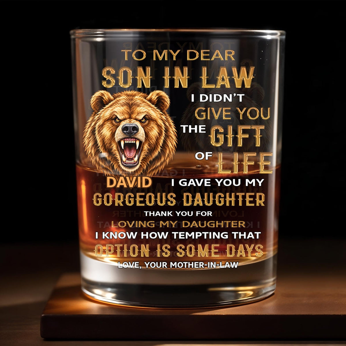 To My Dear Son In Law Grizzly Wild Bear Art - Personalized Custom Whiskey Glass - SILA150_RWG