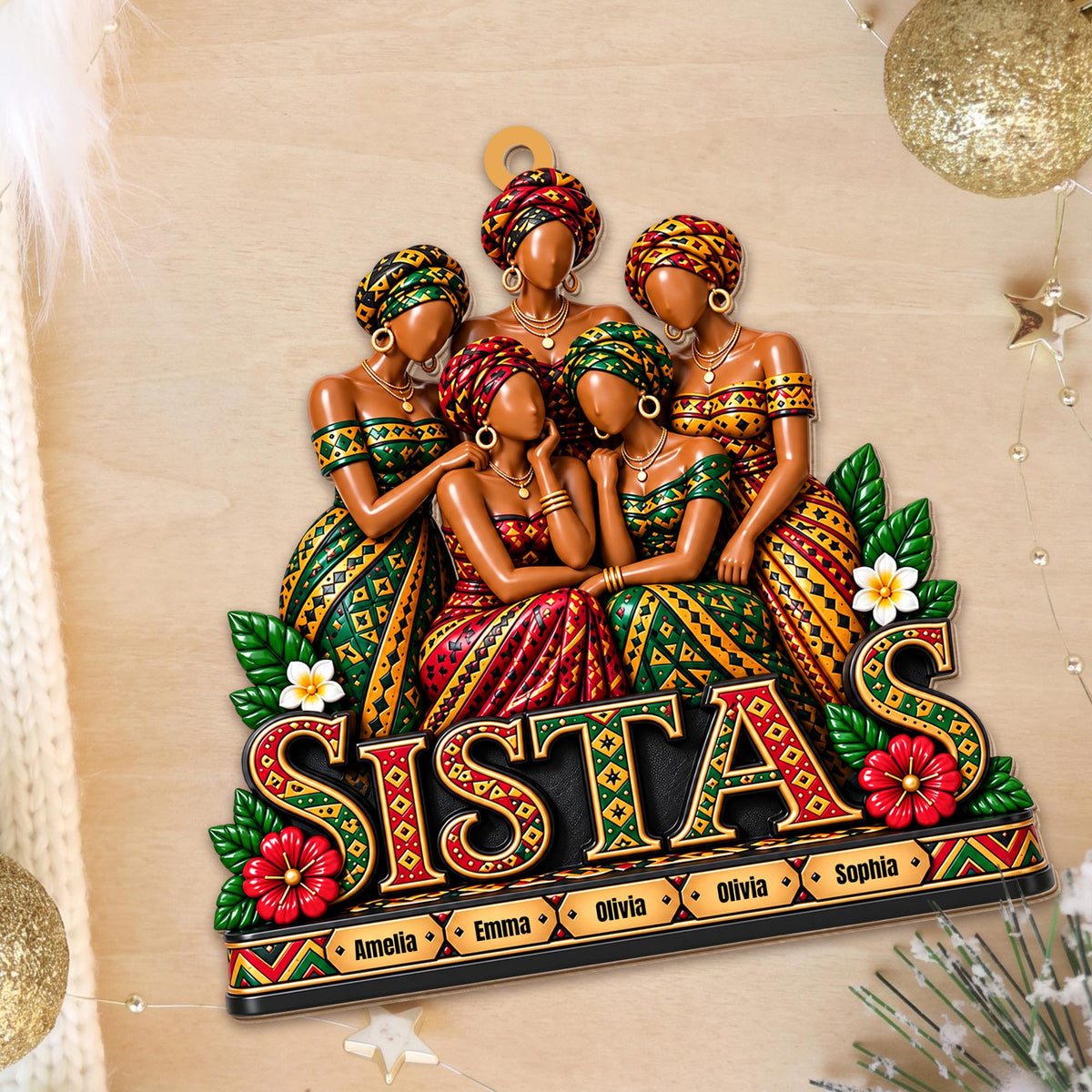 Personalized Sistas African Girls Custom Wood Ornament