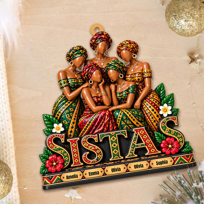 Personalized Sistas African Girls Custom Wood Ornament