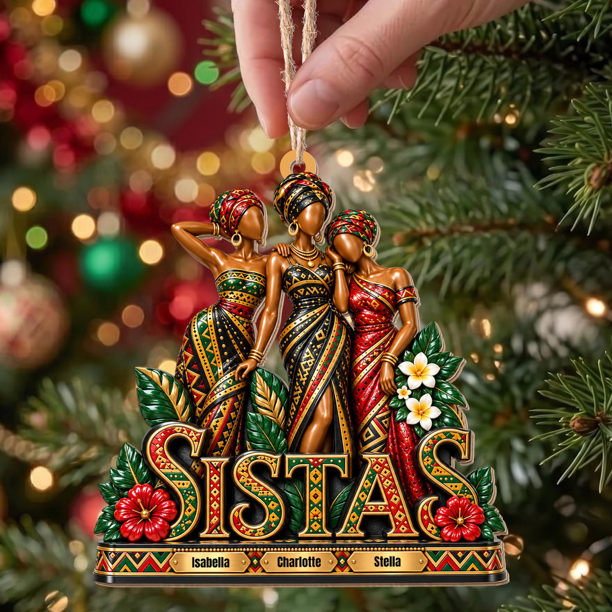 Personalized Sistas African Girls Custom Wood Ornament
