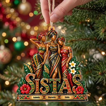 Personalized Sistas African Girls Custom Wood Ornament