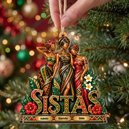 Personalized Sistas African Girls Custom Wood Ornament