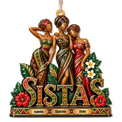Personalized Sistas African Girls Custom Wood Ornament