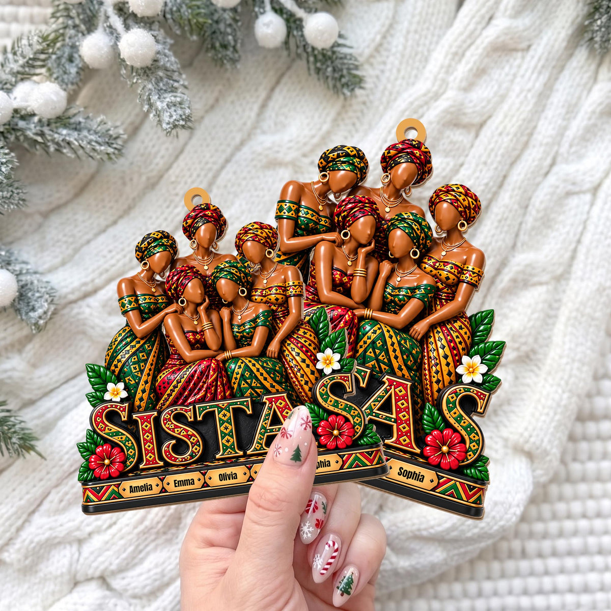 Personalized Sistas African Girls Custom Wood Ornament