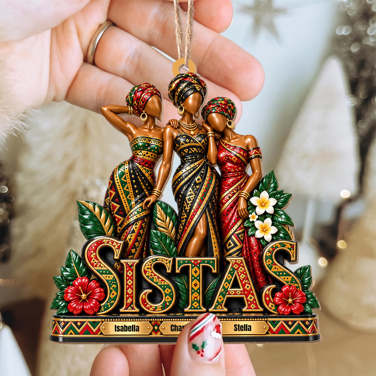 Personalized Sistas African Girls Custom Wood Ornament